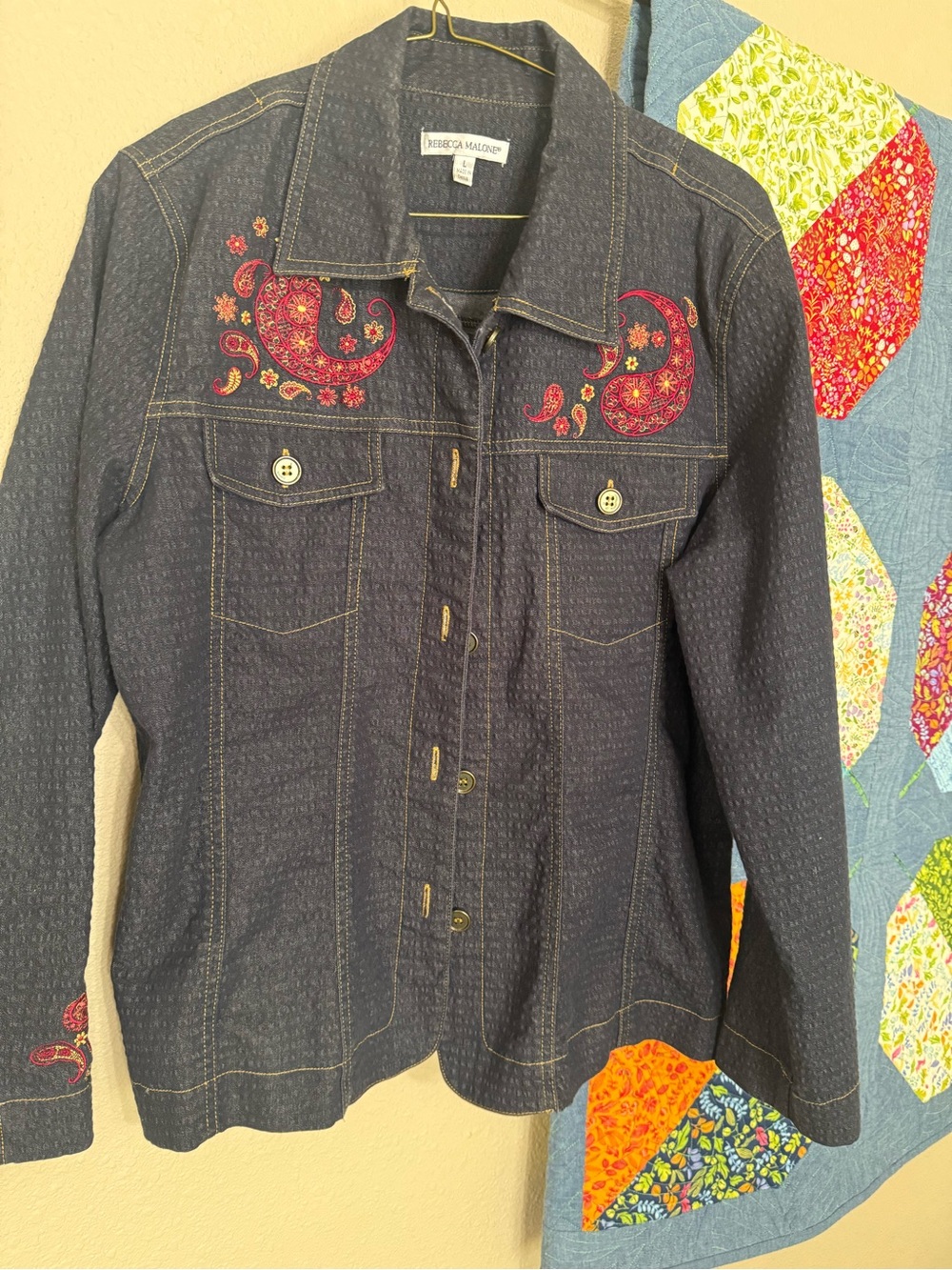Rebecca Malone Dark Blue Embroidered Denim Jacket